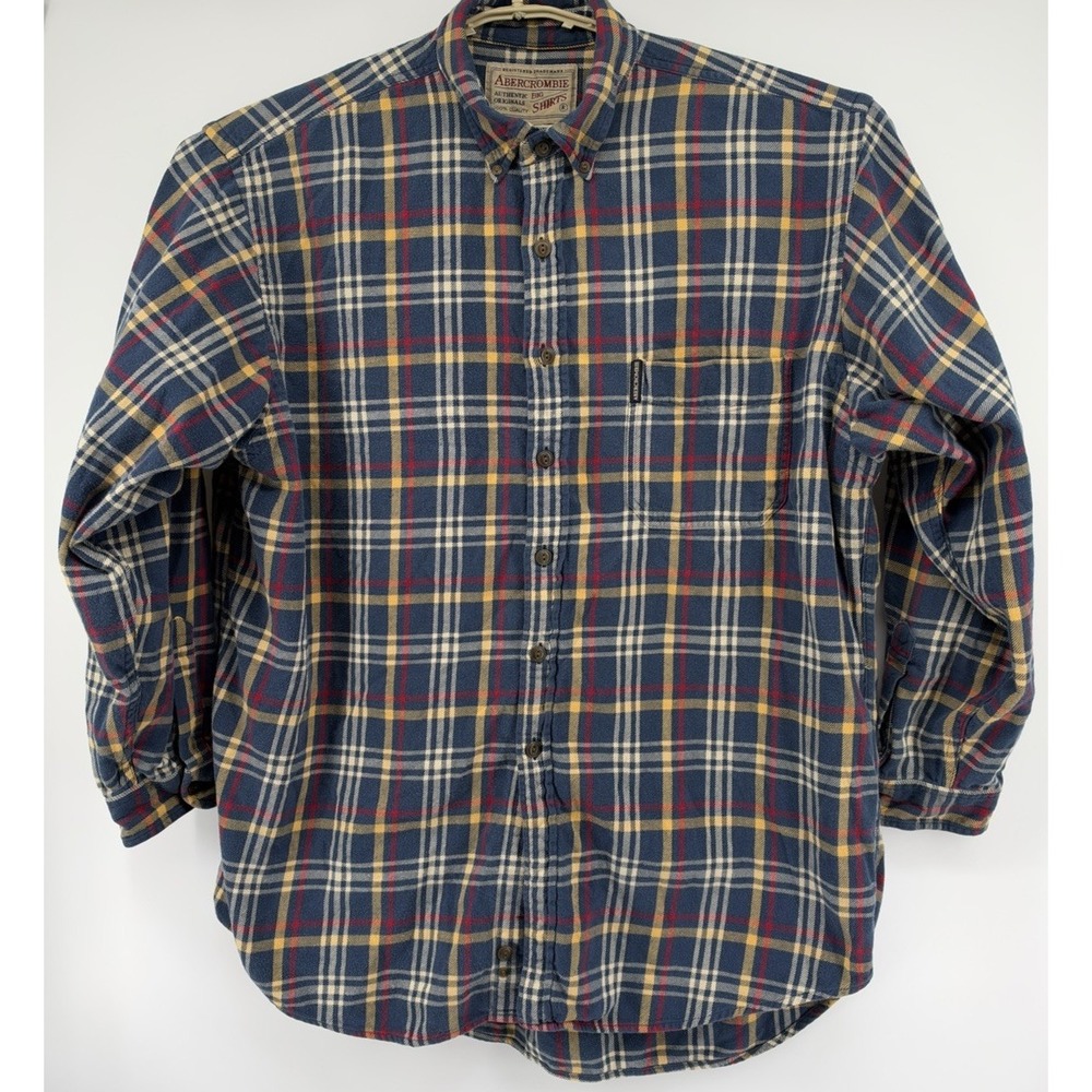 VTG Abercrombie & Fitch Flannel Big Shirts Blue Multicolored Button Down XL